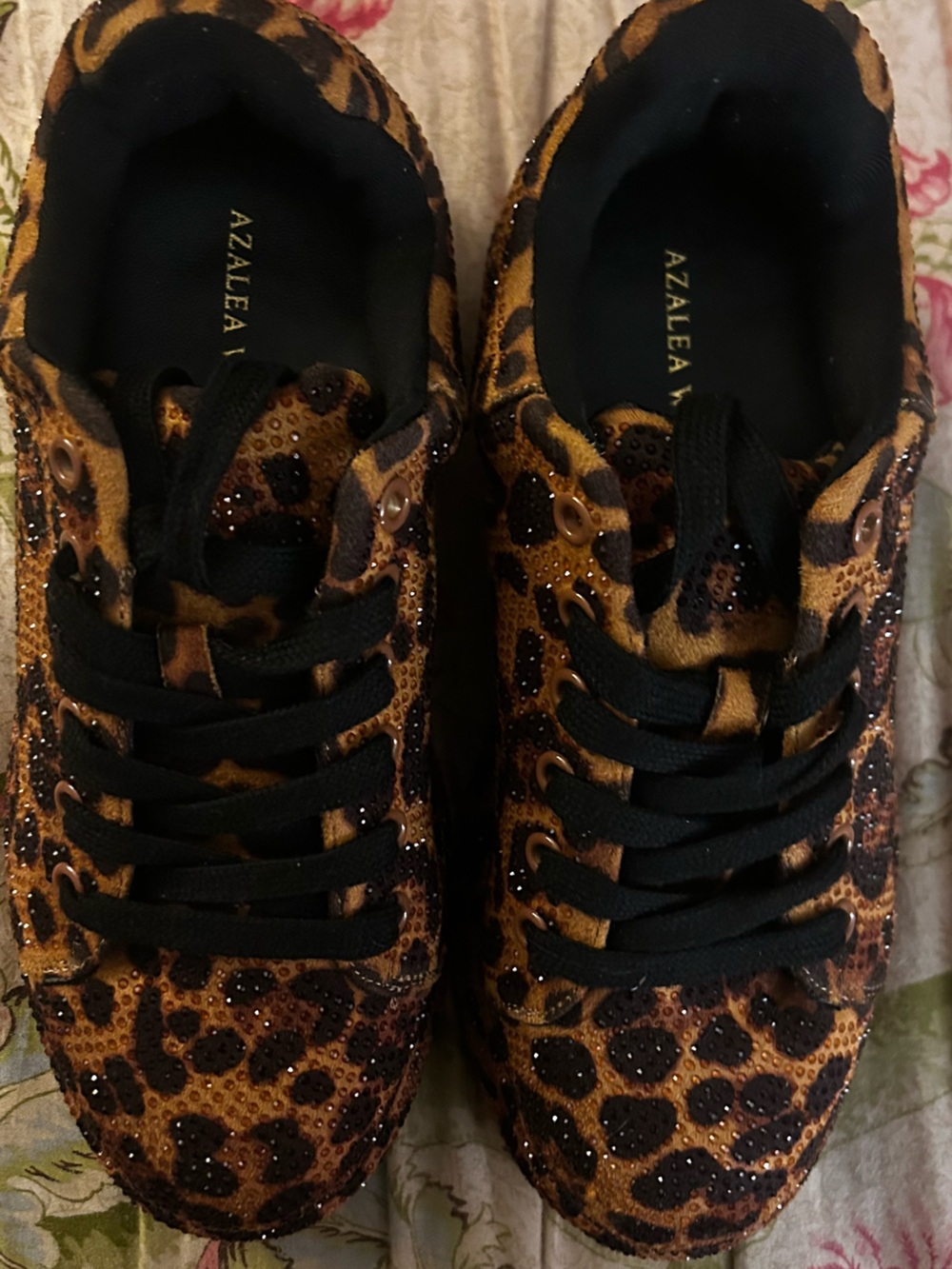 AZALEA WANG Keoni Leopard Rhinestone Platform Sneakers